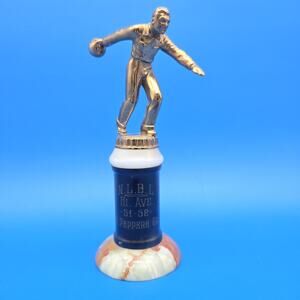 Vintage 1952 Marble Bakelite Brass Bowling Trophy 9 Inches Beautiful